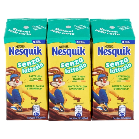 NESQUIK PRONTO DA BERE SENZA LATTOSIO Bevanda a base di latte e cacao solubile 3 brick da 180ml